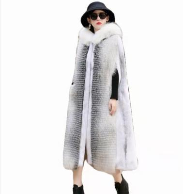 China Luxury Fashion Cross-bred China Coat Anti-wrinkle Natural Mink Cape Mink Fur Coat Natural Fox Fur Collar for sale