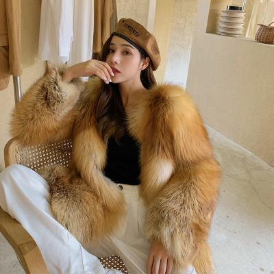 China 2021 New Finnish Imported Fur Coat Women's Red Fox Color Mid Length Natural Fur Coat Anti-Wrinkle Full Fur Coat Women for sale