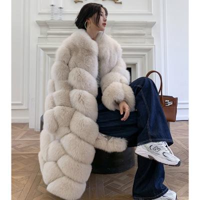 China 2021 New Real Fox Fur Coat Anti-wrinkle Real Fox Fur Coat Fashion High-end Winter Youth Mid Length Female Jacket for sale