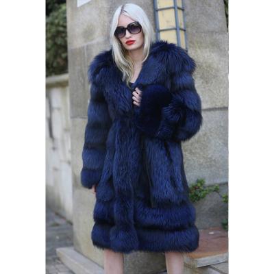 China Anti-wrinkle Imported 2021 Winter New Royal Blue Fox Fur Mink Fur Coat Hooded Jacket Thick for sale