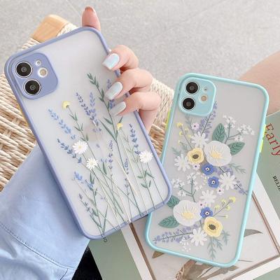 China Shockproof For iPhone 11 12 pro Max Cute Pretty 3D Flowers Print Clear Frosted Cell Phone Cases Covers For Girls Women for sale