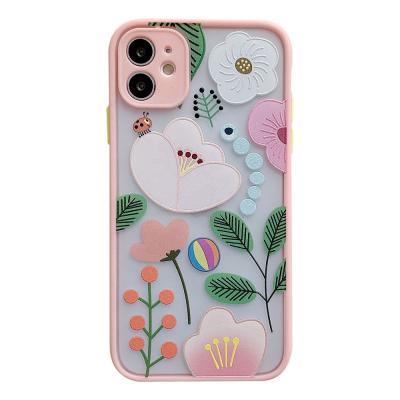 China Shockproof Cute Flower Plants Phone Case For iPhone 12 11 Pro Max Case Pretty Floral Clear Cover Case For Girls Women for sale