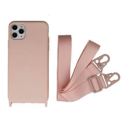 China Shockproof For iphone 11 Pro X Xs 6 7 XR Max Shockproof Solid Color Silicone Necklace Cross - Body Bag Phone Case With Necklace for sale