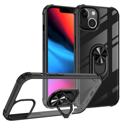 China Anti-drop For iPhone 13 Clear Phone Case With Ring Kickstand For Men PC+TPU Shockproof Cover 12 Pro Max XS XR 8 Plus SE2 for sale