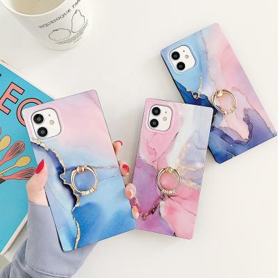 China Hot Selling Anti-Fall Kickstand Square Marble Case TPU Shockproof Cover For iPhone 13 12 11 Pro Max XR XS 8 Plus For Girls Women for sale