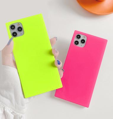 China Luxury Neon Anti-fall Fluorescence Square Phone Case For Women Girls Soft TPU Cover For iPhone 12 11 8 7 Xr Xs Pro Plus Max for sale