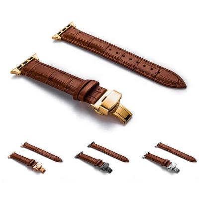 China For Apple Watch Band Replacement For Women Men High Quality Butterfly Buckle Strap For Apple Watch Crocodile Pattern Fashion Genuine Leather Band For Se 6 5 Series 7 d iWatch for sale