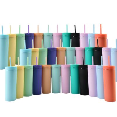 China Business USA Overseas Warehouse New Arrivals Free Shipping Plastic Tumblers 16 oz Matte Mug Cup Plastic Straw Tumbler With Lids for sale