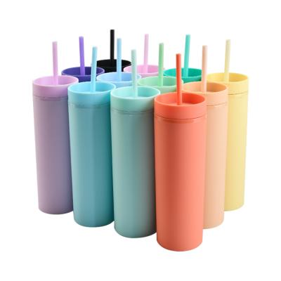 China 16oz Pastel Acrylic Business USA Warehouse Overseas Delivery With Lids Straws Double Wall Matte Plastic Tumblers DIY Gifts Cups for sale