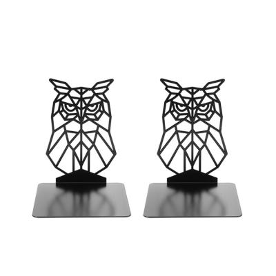 China Owl Pattern Design Black Bookends Non-Slip Book Organizer Metal Bookends Book Organizer Art Decoration for sale