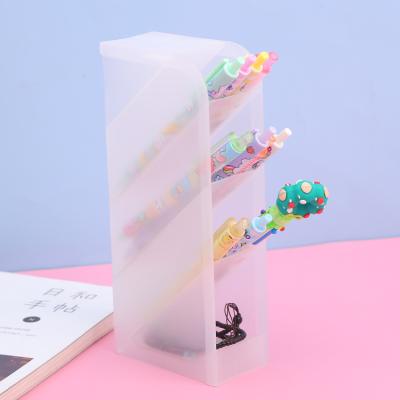 China Pen and Cosmetics Organizer Transparent Color Desktop Plastic Cosmetics Organizer Holder for Girls for sale