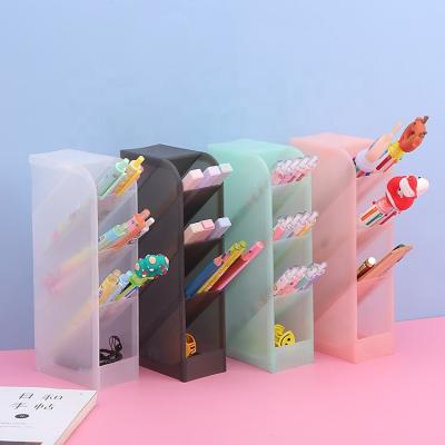 China Pen and Cosmetics Organize Oblique Organizer Storage Desk Plastic Pen Holder Desktop for sale