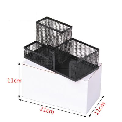 China Pen and Cosmetics Organize Hot Selling Three Storage Boxes Metal Pen Holder Memo Pad Desk Organizer for sale