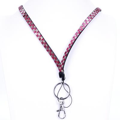 China Durable Hot Selling Rhinestone Key Lanyard Red And Black Color Key Chain Lanyard for sale