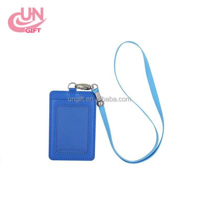 China Popular Gift Logo Credit ID Card Holder Leather Lanyard Customized for sale