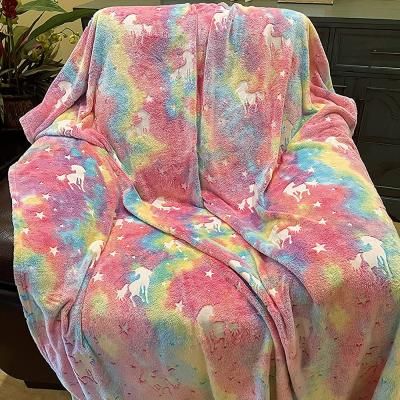 China Anti-Pull Super Soft Fuzzy Plush Fleece Glow Throw Blanket For Toddlers Teens Women Kids Girls for sale