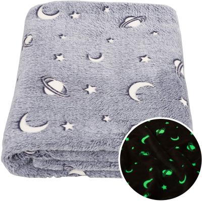 China Gray Galaxy Planet Pattern Baby Cozy Warm Cute Anti-Pull Blankets Glow In The Dark for sale