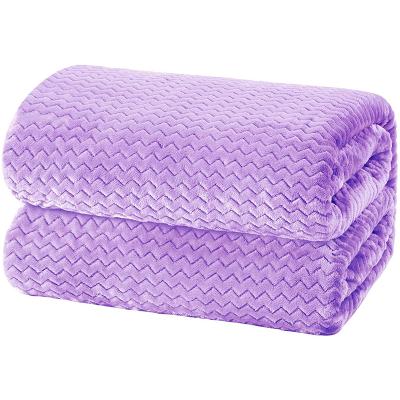 China Solid Color Coral Fleece Flannel Couch Blanket Lightweight Plain Single Layer Lilac Custom Made Anti-Static for sale