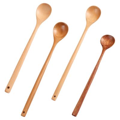 China JTX142 33cm Long Sustainable Handle Wooden Spoon Coffee Tea Cooking Dining Utensil Wooden Teaspoon Kitchen Cooking Cocktail Stirring Spoon for sale