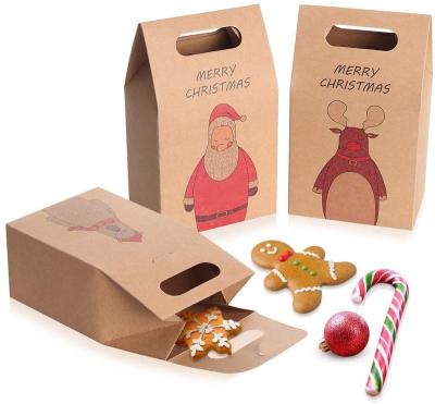 China Recycled Materials Wholesale Brown Kraft Paper Christmas Treat Bag With Handle Recycle Art Paper Snacks Cookies Candy Box - Santa Xmas Gift Bag for sale