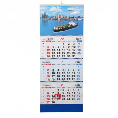 China Display Custom Design Comb Binding Offset Fold Paper Printing Three Month Wall Calendar for sale