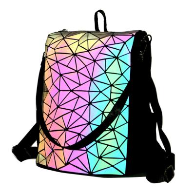 China Fashion Anti-theft New Designer Luxury Unisex Luminous Holographic Geometric Sling Backpack 2 in 1 Back to School Backpack for sale