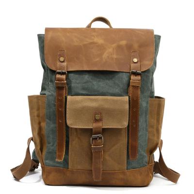 China With Retro USB And Vintage Waxed Canvas Men's Computer Compartment Leather Backpack for sale