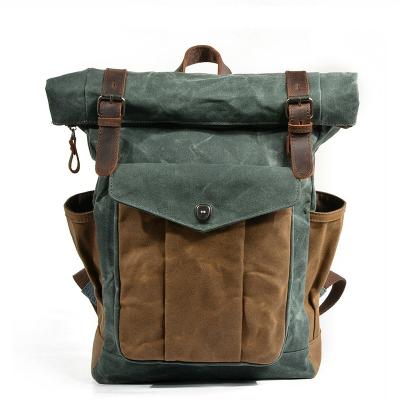 China With USB Retro Backpack With Waterproof Crazy Horse Leather Backpack Men's Oil Waxed Canvas Computer Travel Bag for sale