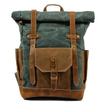 China With USB Outdoor Retro Backpack Canvas Splicing Crazy Horse Backpack Oil Leather Wax Waterproof for sale