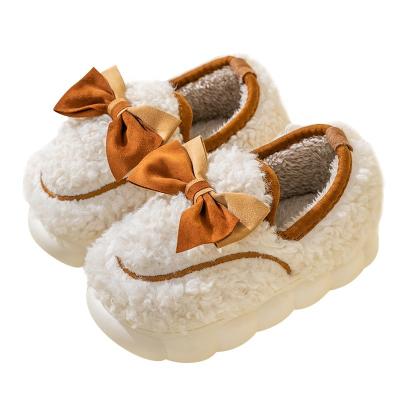 China ZHUBABA New Style Winter Thermal Cute Children's Bowknot Cotton Slippers Plush Warm With Heels Slip On Shoes for sale