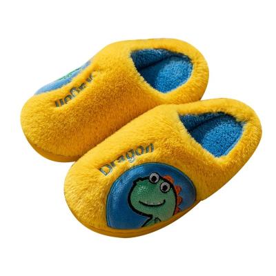 China ZHUBABA Winter Kids Slippers Plush Letter Printing Dinosaur Anti Slip Thermal Warm Home Cute Cartoon Quilting Shoes for sale