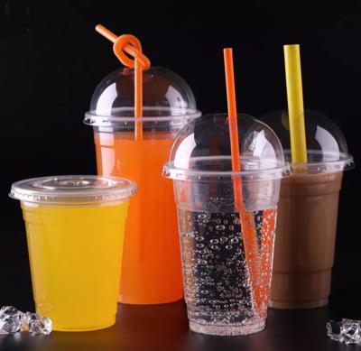 China Single Wall Popular Disposable Custom Printing Plastic Clear Juice Milk Tea Drink Cups PET Cup With Lid for sale