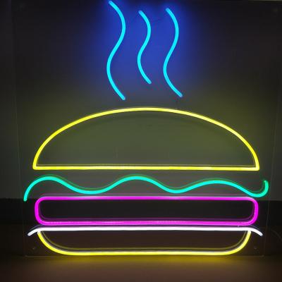 China Diy Custom Sign Light Food Decoration Waterproof Shine Resistant Free Design Acrylic Neon Hamburger Customized Neon Hamburger for sale