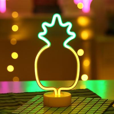 China Easy Installation No MOQ High Quality Kids Like Gifts Bedroom Table Lamp Green Pineapple Neon Light Yellow for sale