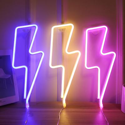 China Hot White Purple Pink Easy Installation Neon Light Table Light Lightning Shaped Led Lights Decoration Neon Lamp for sale