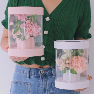 China ZL PVC Cylinder Gift Rose Boxes Round Clear Preserved Luxury Disposable Transparent Soap Flower Box for sale