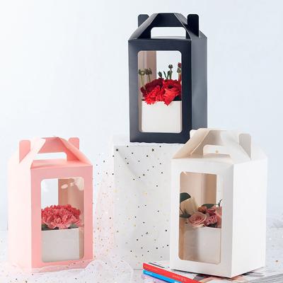 China Wholesale Custom Recycled Materials ZL Luxury Have Insert Valentine Day Carry Flower Gift Square White Foldable Portable Box With PVC Window for sale