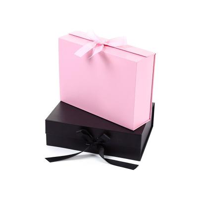 China ZL Recyclable Custom Luxury Cosmetic Packaging Ready To Ship Collapsible Magnetic Orange Gift Boxes With Ribbon Closure For Birthday for sale