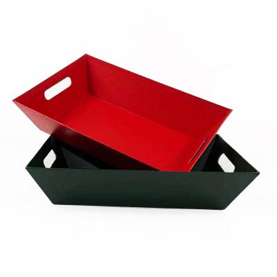 China Recyclable Custom Cardboard Fruit Candy Storage Empty ZL Gift Basket Tray Christmas Green Red Trapezoid for sale