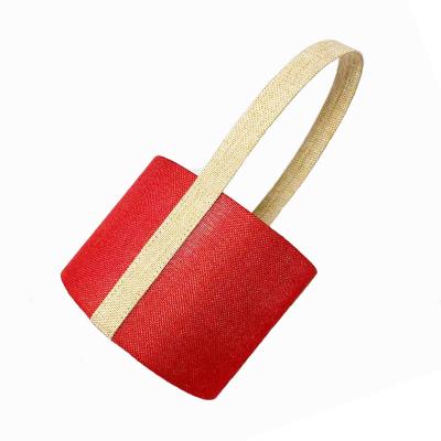 China ZL Handmade Custom Canvas Christmas Round Small Bucket Red Candy Gift Basket With Handle for sale