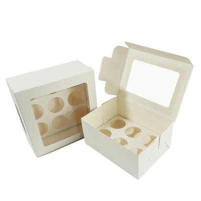 China ZL Recyclable Custom White Foldable Eco Friendly 6 9 12 Holes Packaging Dessert Donut Bakery Macaron Mini Cupcake Box With Clear PET Window for sale