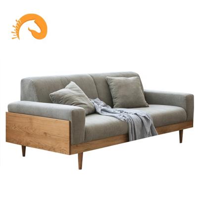 China Easy Assemble High Quality Factory Price Nordic Custom Made Scandinavian Project Furniture Solid Wood Sofa 3 Seaters Modern Fabric Sofas for sale