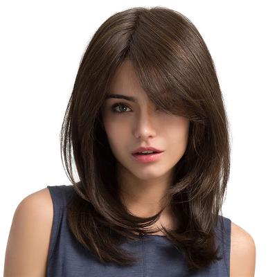 China Full Lace Hair Wig ESIN Dark Brown Long Wave Wigs For Women Synthetic Hair Wigs With Natural Daily Bangs Heat Resistant Part for sale