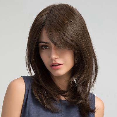 China Full Lace Hair Wig Factory Direct Sale Dark Brown Long Wave Wigs For Women Synthetic Hair Wigs With Bangs Heat Resistant Part Daily Natural for sale