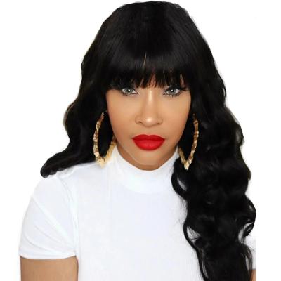 China Body Wave 30 Inch Body Wave Hair Wig With Bangs Brazilian Machine Made Wig 150% Full Pre Plucked With Bang Natural Remy Human Hair for sale