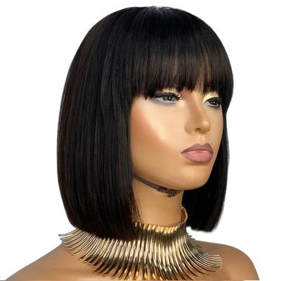 China Silky Straight Wave 12A Short Bob Wigs With Bangs Brazilian Bone Hair Machine Made 150% Full Straight Wigs None Lace Front Human Hair Wigs for sale