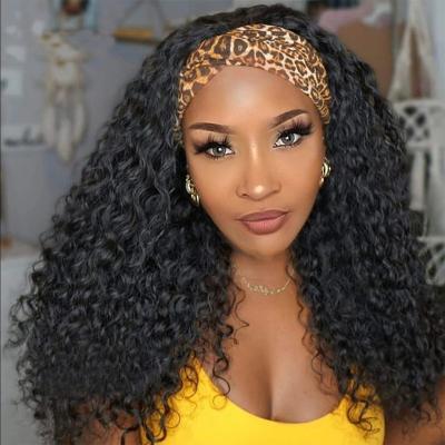 China Deep Wave 32 Peruvian Remy Hair Deep Curly Glueless Hair Wave Headband Wig 30 Inches Deep Hairband Wig For Black Women for sale