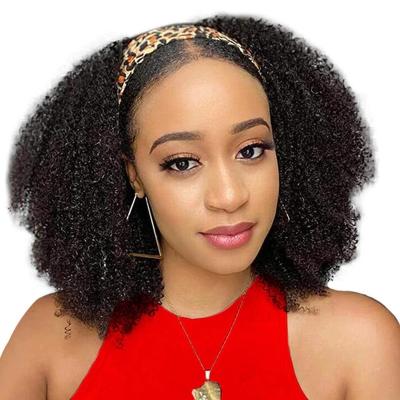 China Remy Full Machine Made Headband Brazilian Kinky Curly Wig Afro Kinky Curly Wig Headband Mongolian Curly Wig For Black Women Natural Color for sale