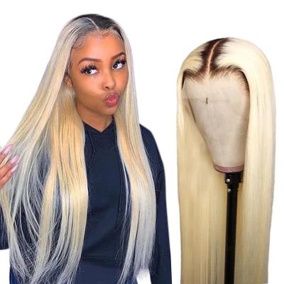 China Brazilian T1B/613 Ombre Silky Straight 13x6 Lace Front Wig Blonde Bone Wave Straight Lace Frontal Wigs Remy Hair 30 32 Inch Lace Headband Wig for sale