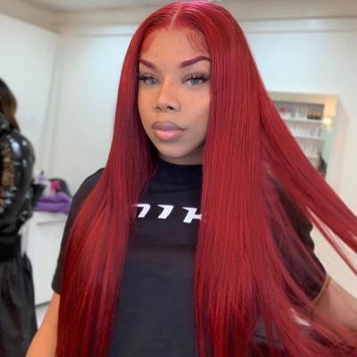 China 99J Burgundy Bone Wave T Wig Good Quality Silky Straight Full Lace Virgin Remy Human Hair Full Lace Wig Part Lace Front Wig With Pre Plucked Hairline for sale